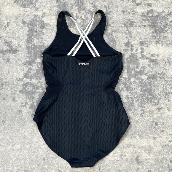 Ivy Park Beyoncé Mesh Panel One Piece Bodysuit Swimsuit Black Athletic Sz S - Picture 10 of 15
